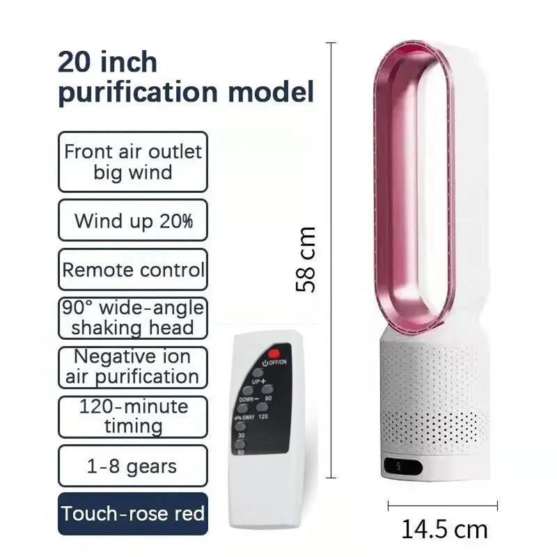 CoolLyxi Bladeless Tower Fan with 8 Speeds & Negative Ion Function