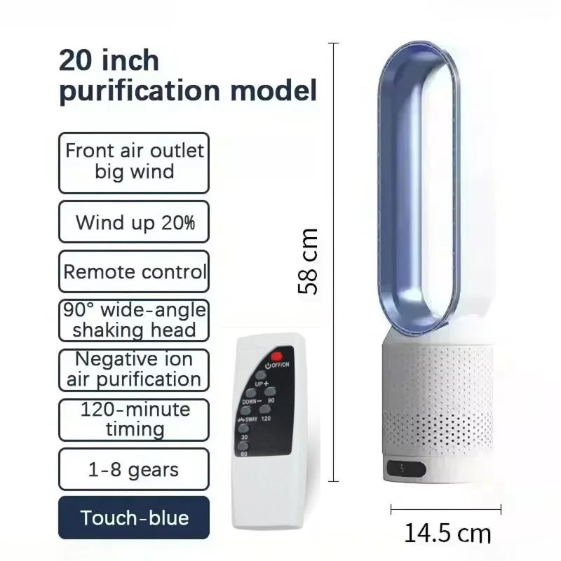 CoolLyxi Bladeless Tower Fan with 8 Speeds & Negative Ion Function