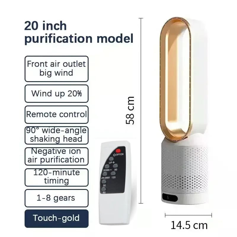 CoolLyxi Bladeless Tower Fan with 8 Speeds & Negative Ion Function