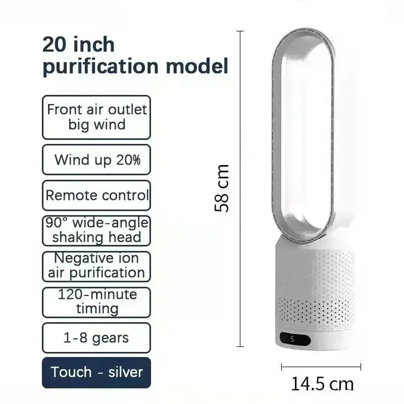 CoolLyxi Bladeless Tower Fan with 8 Speeds & Negative Ion Function