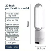 CoolLyxi Bladeless Tower Fan with 8 Speeds & Negative Ion Function