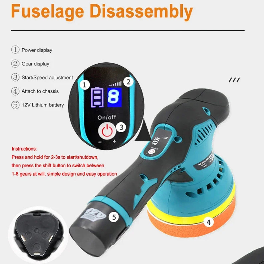 ShynexRo Cordless Dual-Action Car Polisher with 8 Speed Settings